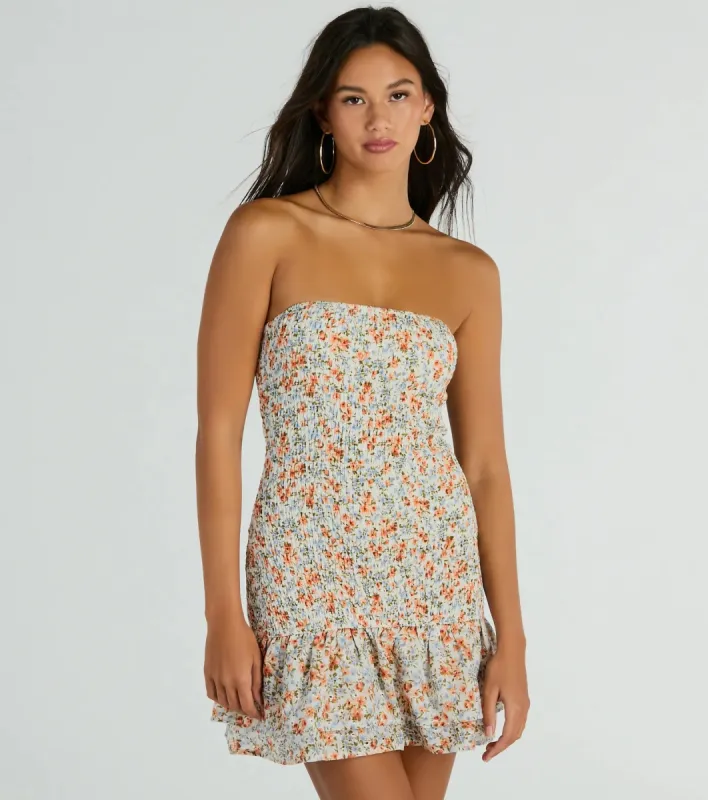 Speechless Strapless Floral Ruffle Mini Dress sold by Windsor