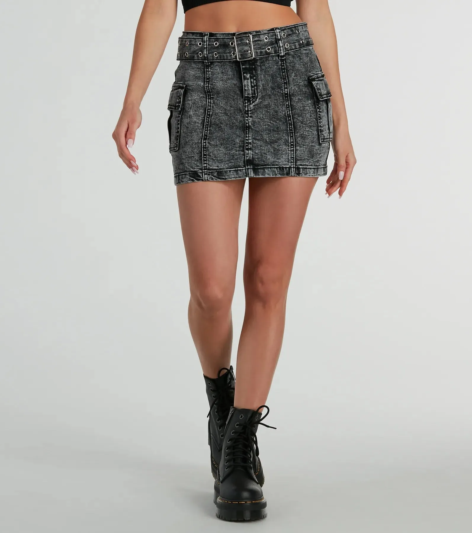 Trendsetting Aesthetic Belted Denim Mini Skirt sold by Windsor product image thumbnail 4