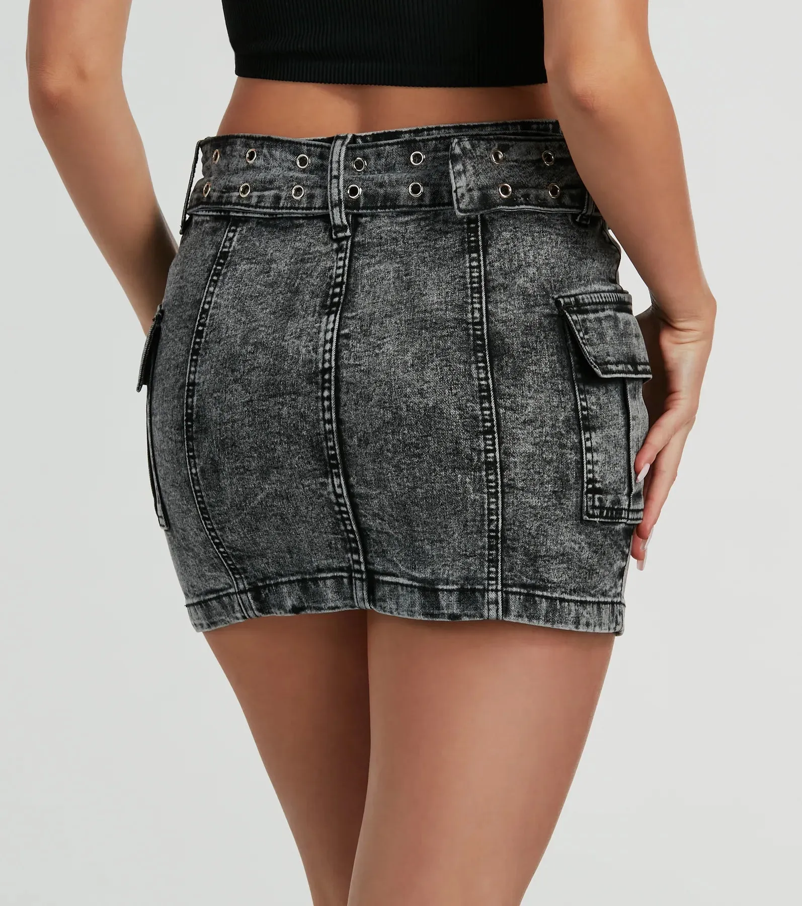 Trendsetting Aesthetic Belted Denim Mini Skirt sold by Windsor product image thumbnail 2