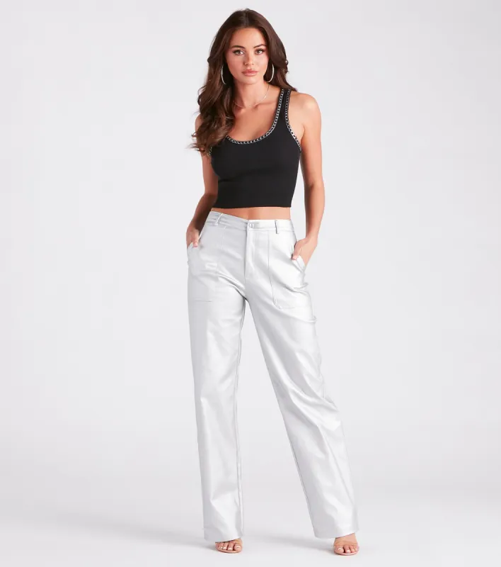 Space Glam Coated Faux Leather Cargo Pants sold by Windsor