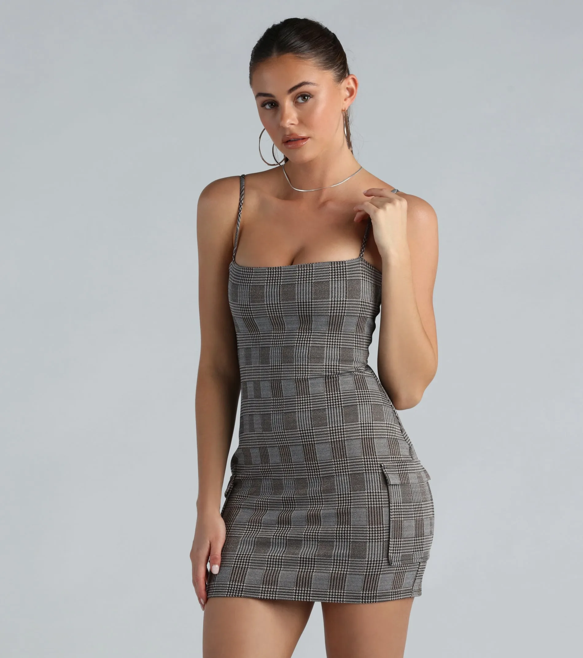 Delightfully Cute Plaid Cargo Mini Dress sold by Windsor