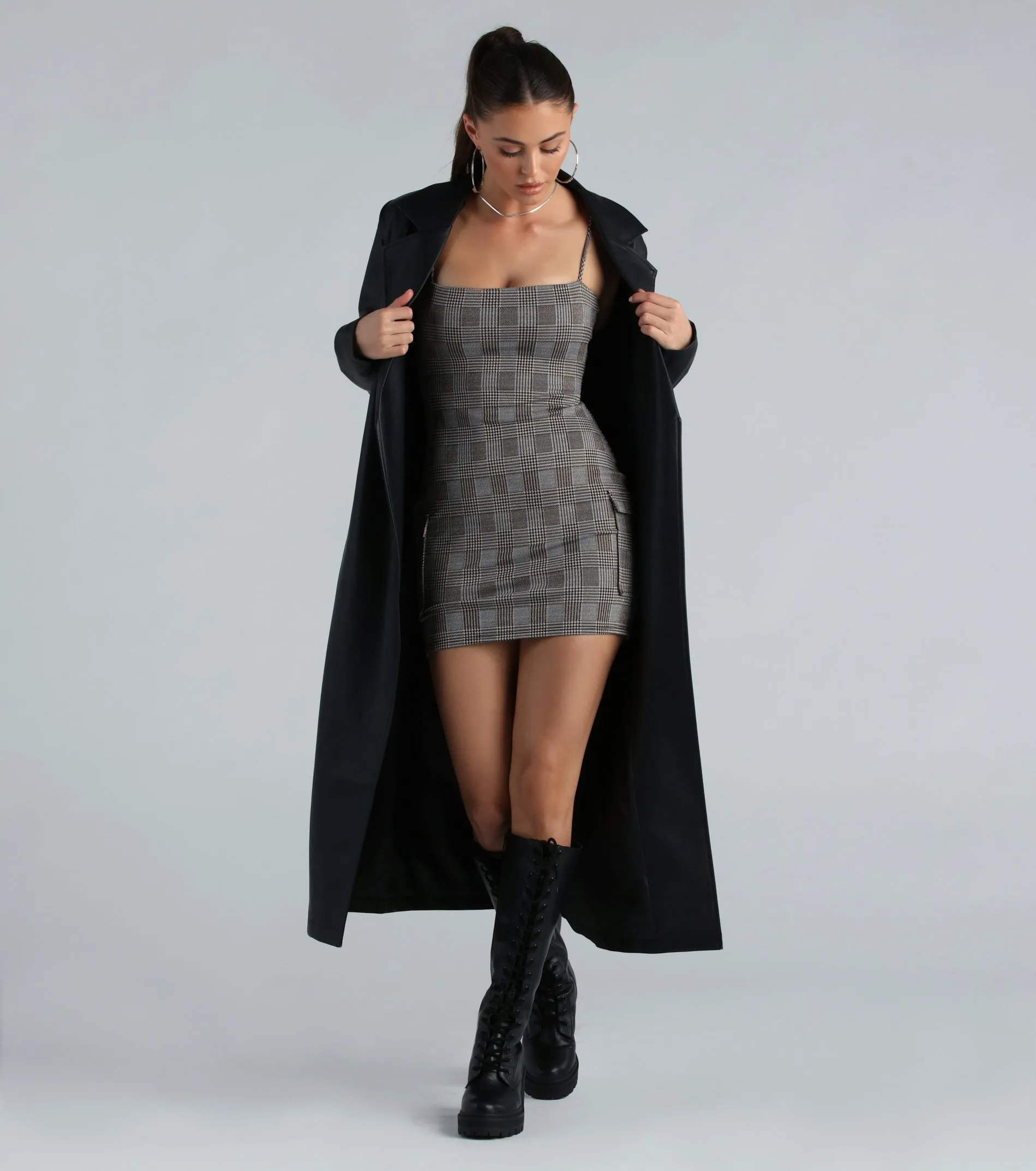 Delightfully Cute Plaid Cargo Mini Dress sold by Windsor product image thumbnail 3