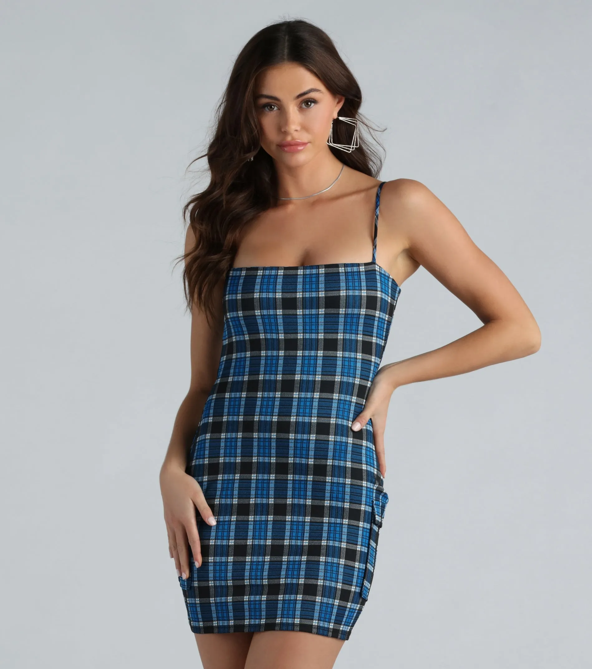 Delightfully Cute Plaid Cargo Mini Dress sold by Windsor product image thumbnail 5