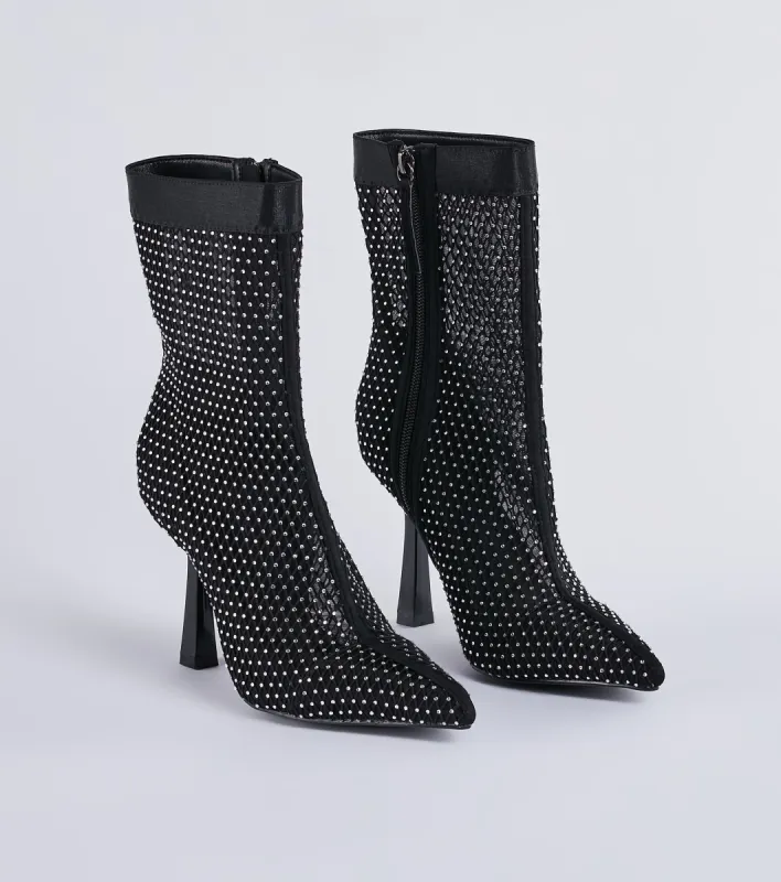 Party's Here Mesh Rhinestone Stiletto Booties sold by Windsor