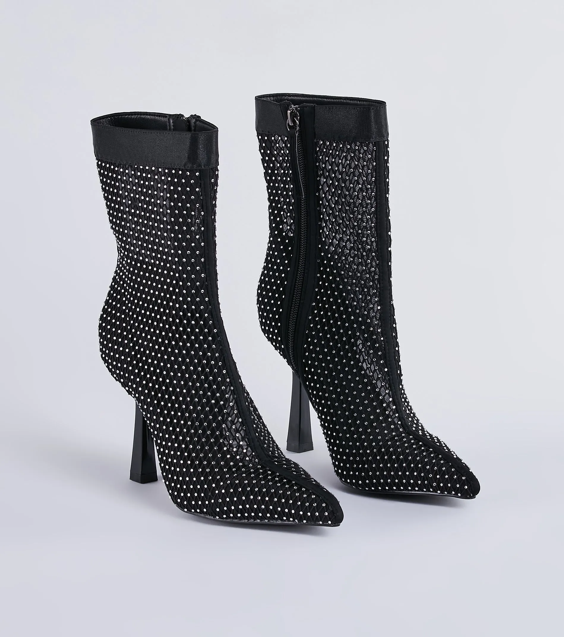 Party's Here Mesh Rhinestone Stiletto Booties sold by Windsor