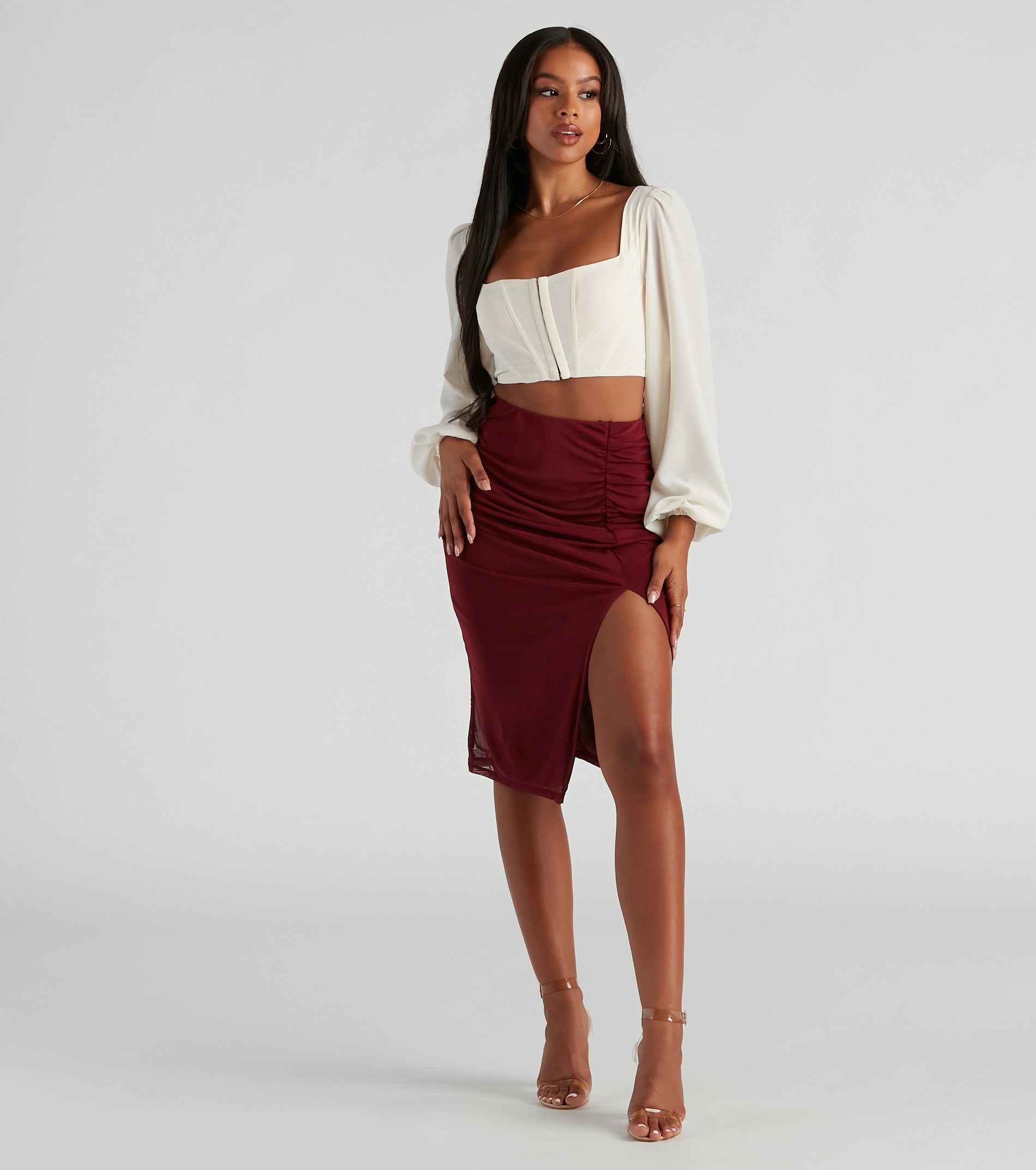 Fab Ruched Mesh Midi Skirt sold by Windsor
