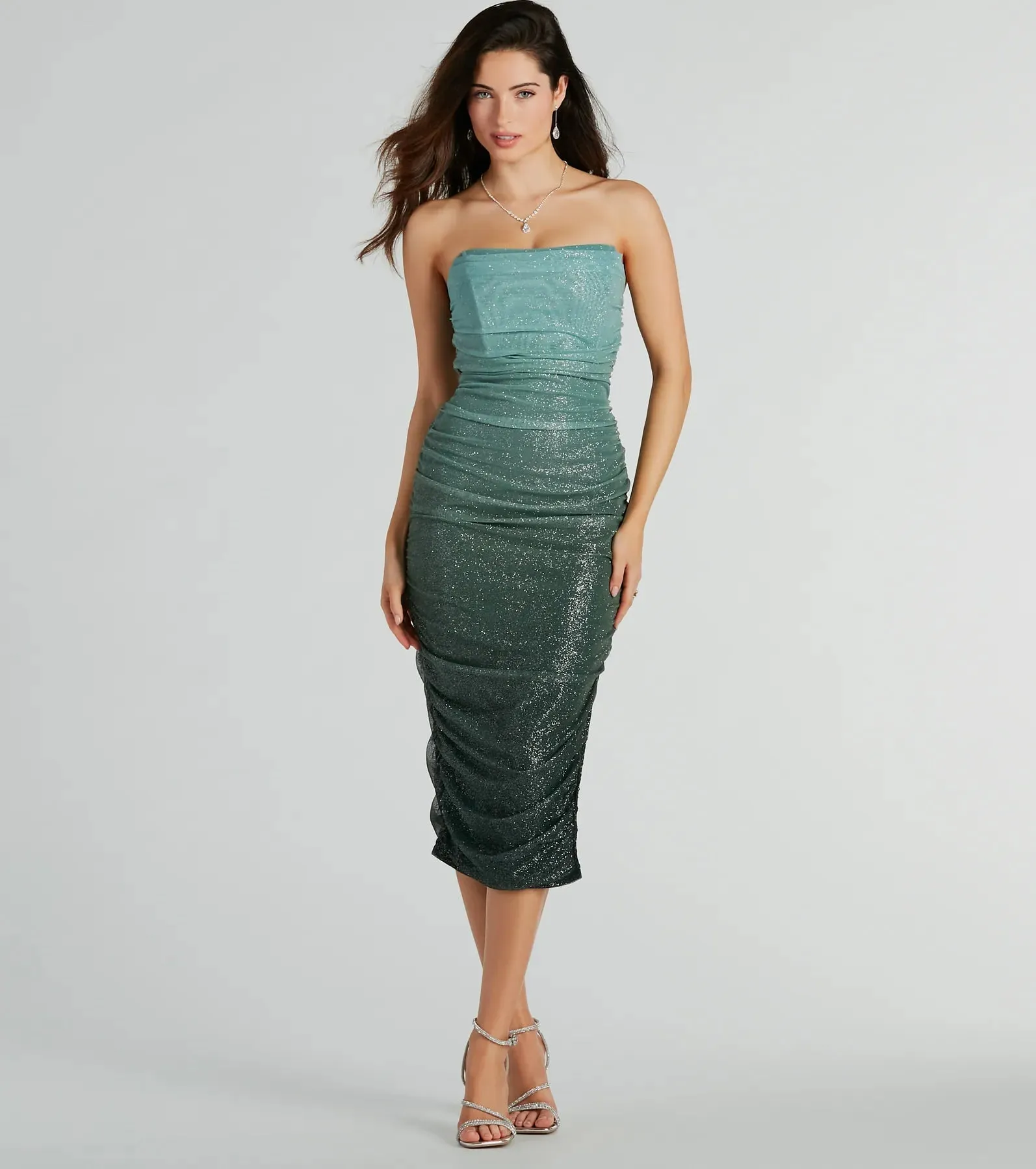 Effortless Dazzle Ombre Glitter Mesh Midi Dress sold by Windsor product image thumbnail 5
