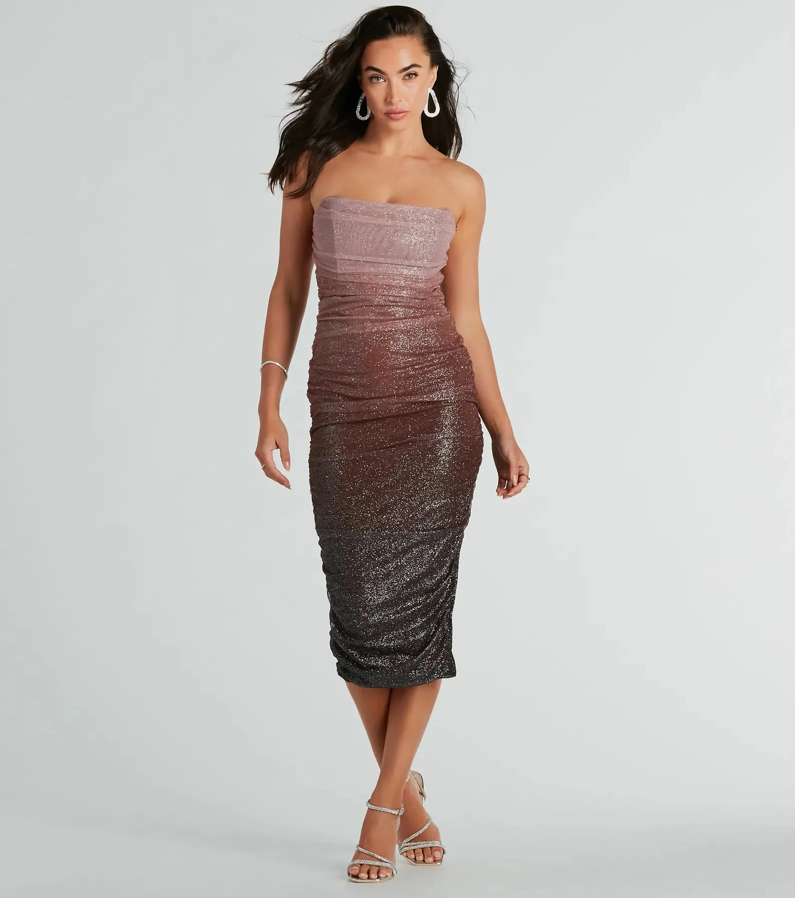 Effortless Dazzle Ombre Glitter Mesh Midi Dress sold by Windsor product image thumbnail 4