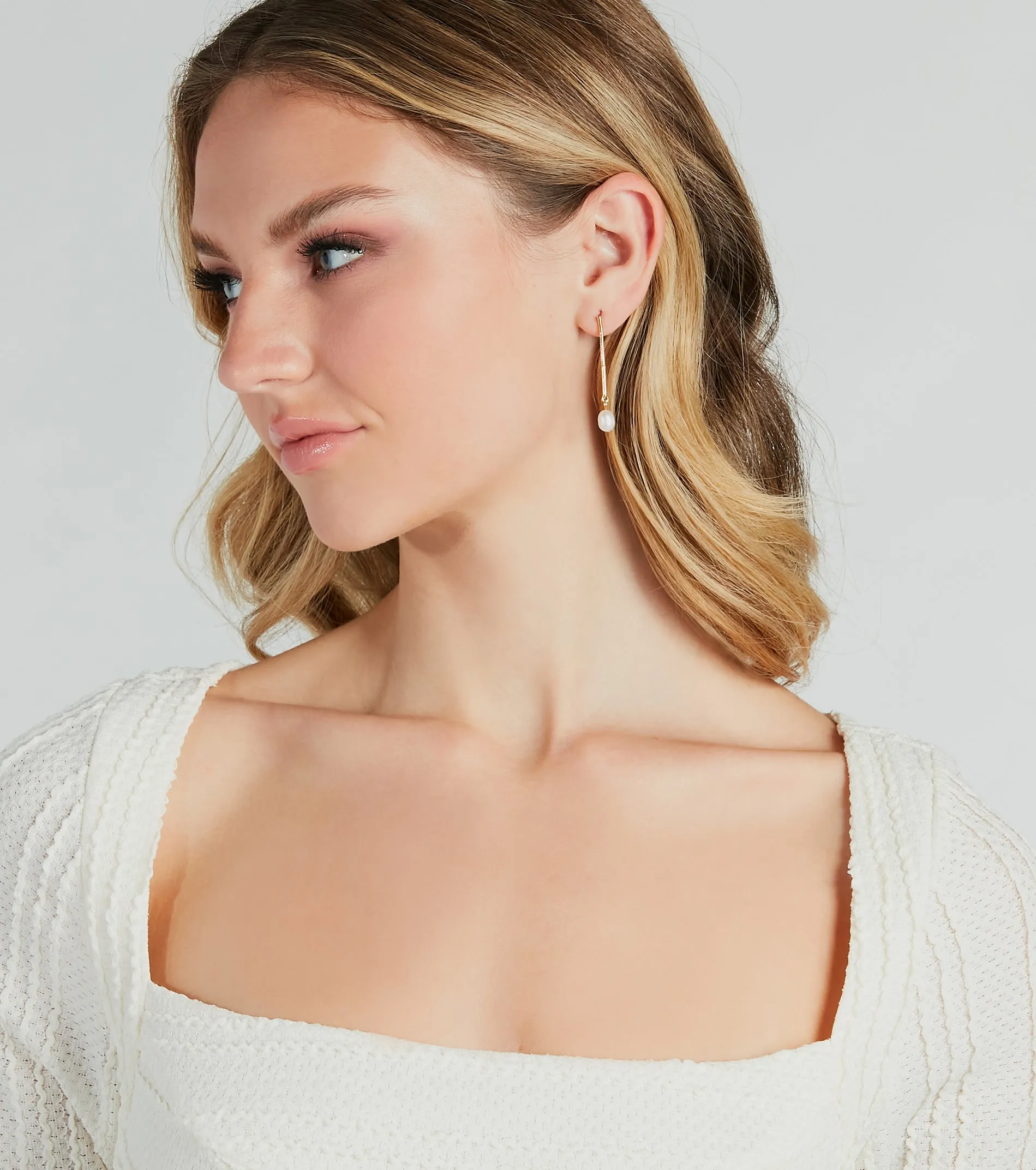 Pretty And Chic 14K Gold Plated Pearl Charm Earrings sold by Windsor product image thumbnail 2