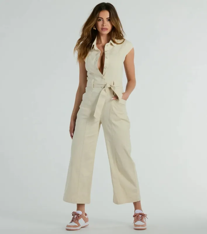 Aviator Babe Cap Sleeve Utility Wide-Leg Jumpsuit sold by Windsor