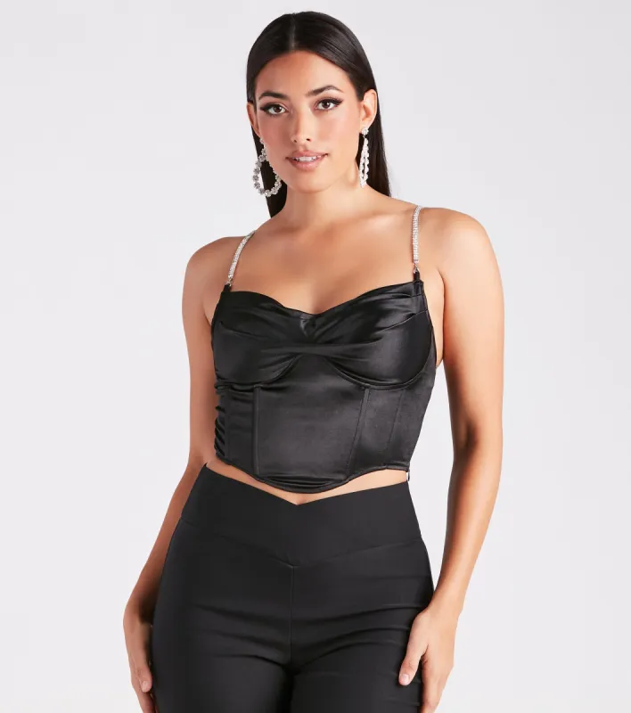 CLEARANCE - Bust Out The Rhinestone Satin Bustier sold by Windsor