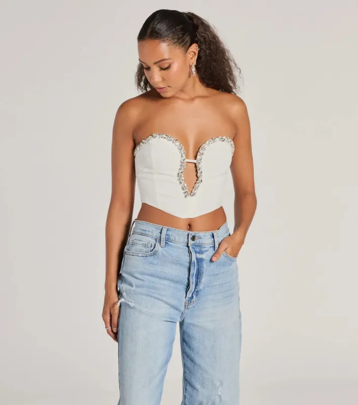 Midnight Romance Strapless Rhinestone Gem Corset Top sold by Windsor