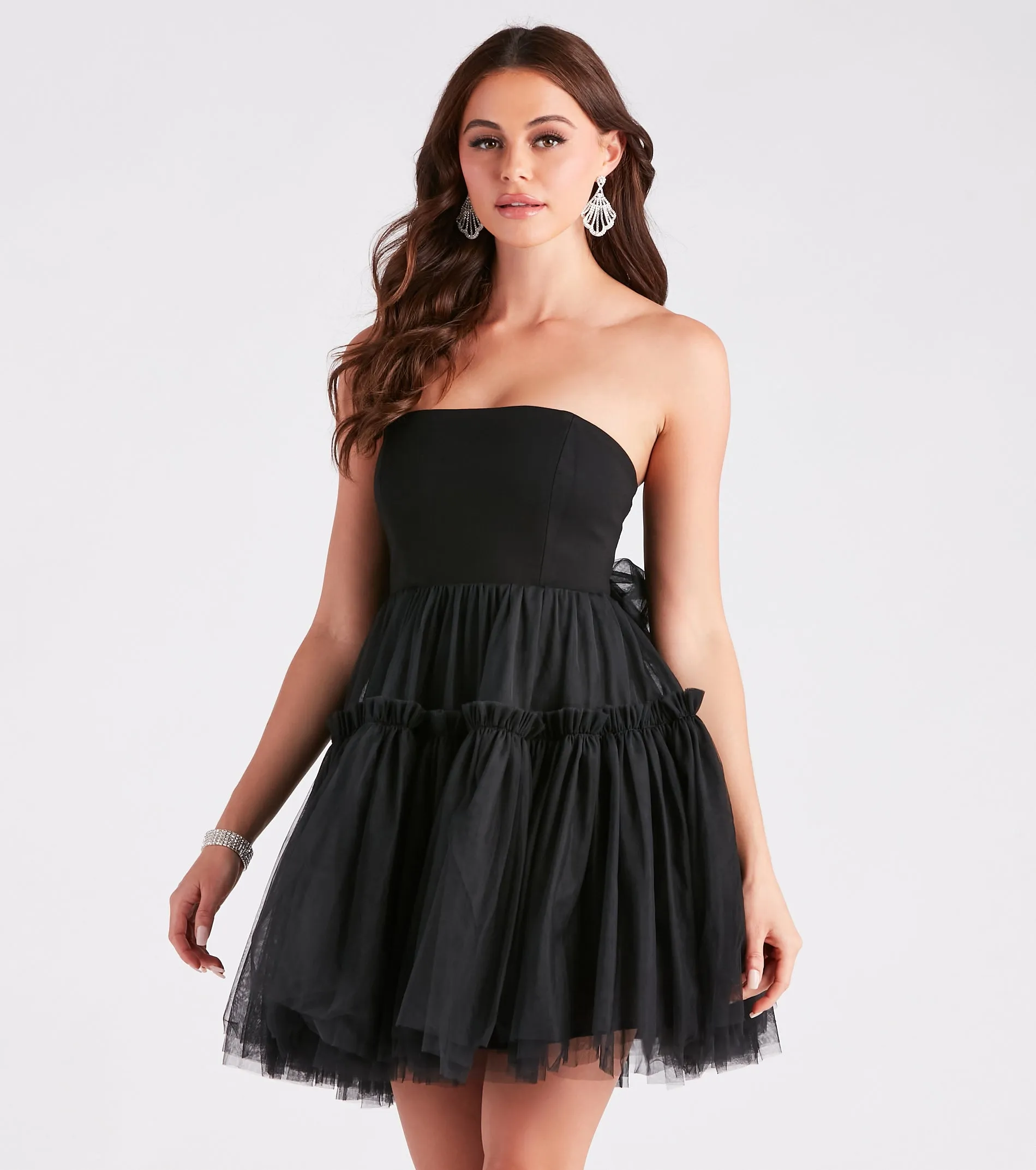 She's Iconic Strapless Ruffled Tulle Skater Dress sold by Windsor