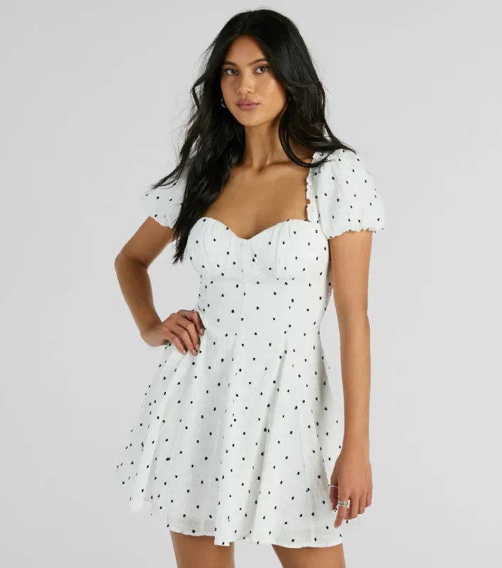 Charmed And Cute Polka Dot Chiffon Skater Dress sold by Windsor