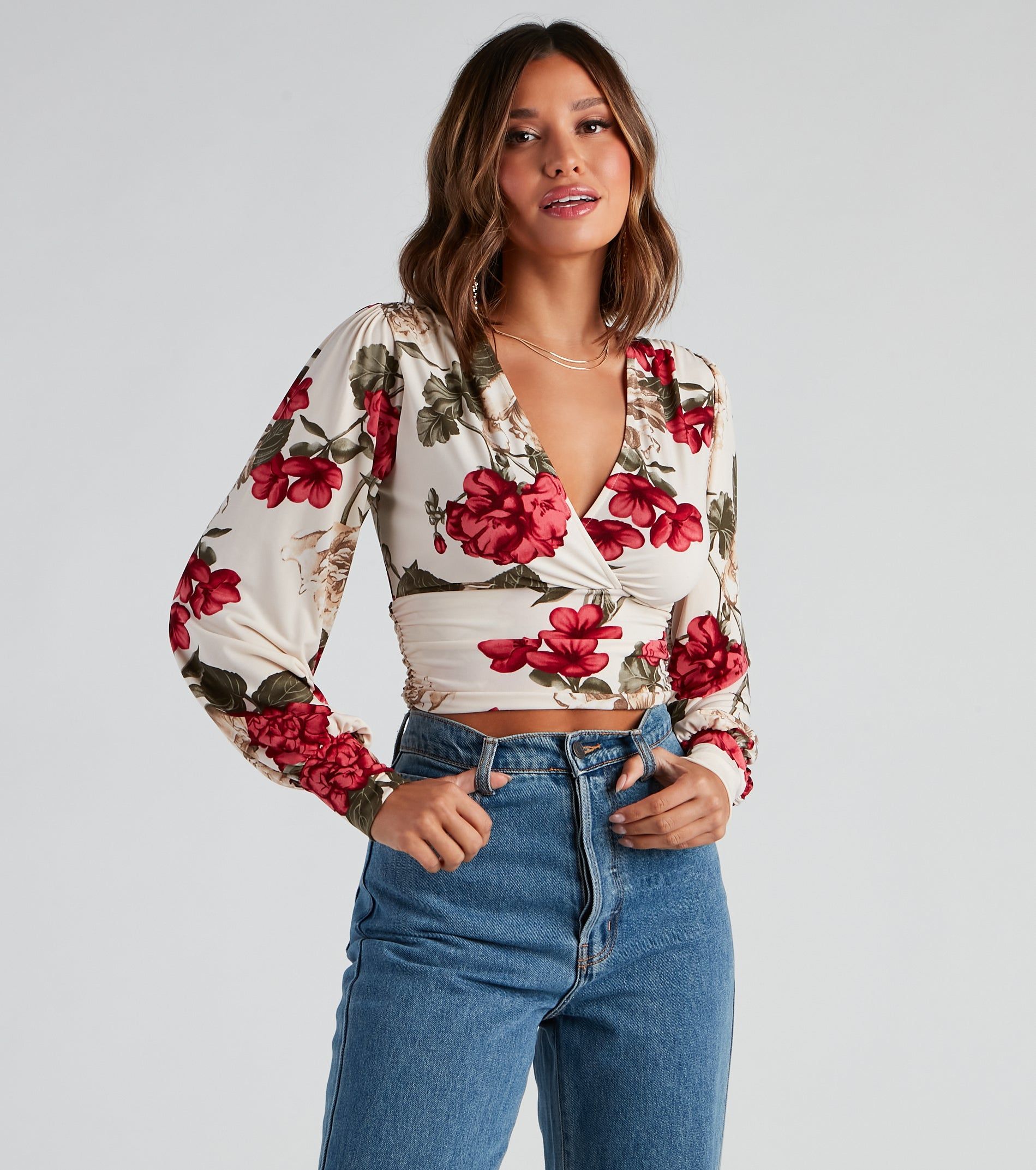 Fall Blooms Floral Surplice Top sold by Windsor