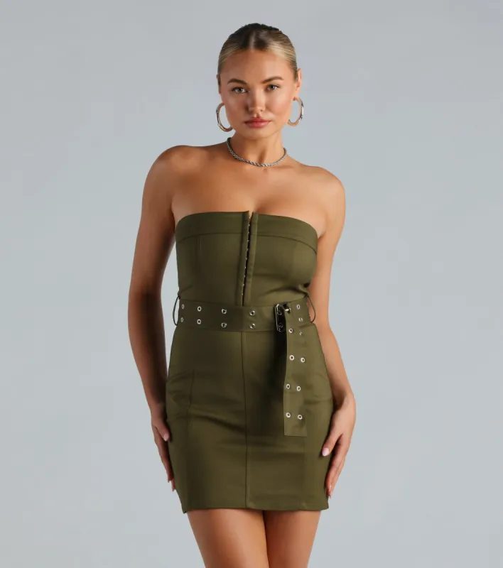 Can I Have Your Attention Belted Mini Dress sold by Windsor