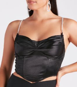 Bust Out The Rhinestone Satin Bustier sold by Windsor