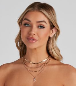 Rhinestone Snake Layered Necklace sold by Windsor