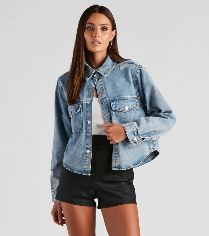 Your Favorite Crop Denim Shacket sold by Windsor