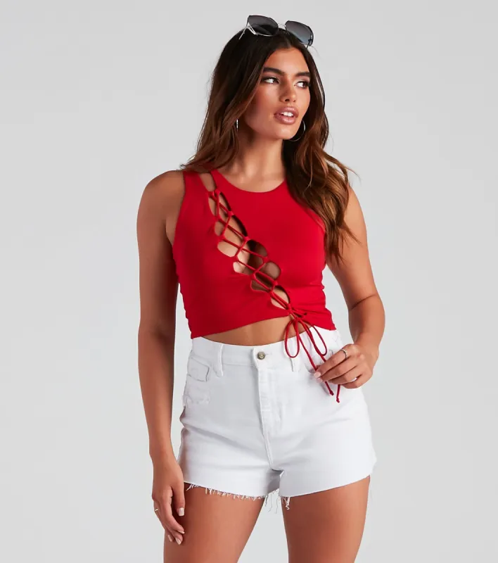 CLEARANCE - Basic Lace-Up Crop Top sold by Windsor