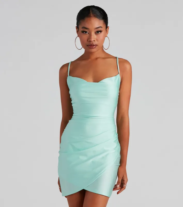 CLEARANCE - All The Right Moves Cowl Neck Mini Dress sold by Windsor