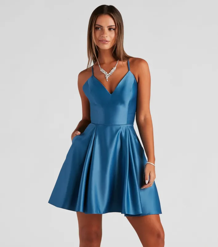Lacie Satin V-Neck Skater Dress sold by Windsor