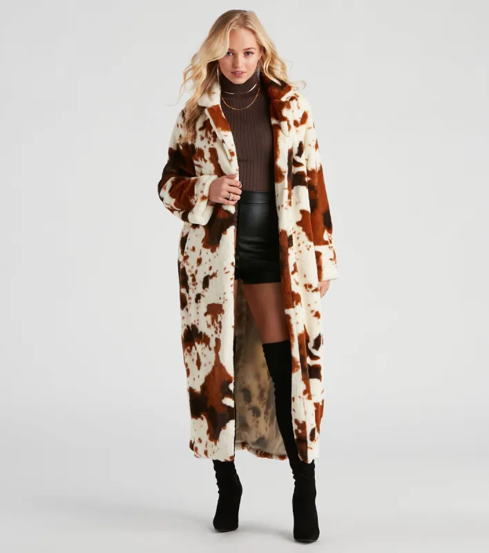 Total Icon Cow Faux Fur Long Coat sold by Windsor