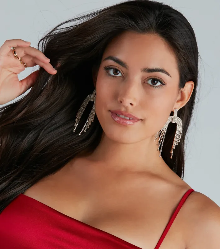 Shimmering Statement Rhinestone Fringe Earrings sold by Windsor