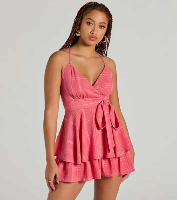 Meant To Be Surplice V-Neck Strappy Chiffon Romper sold by Windsor