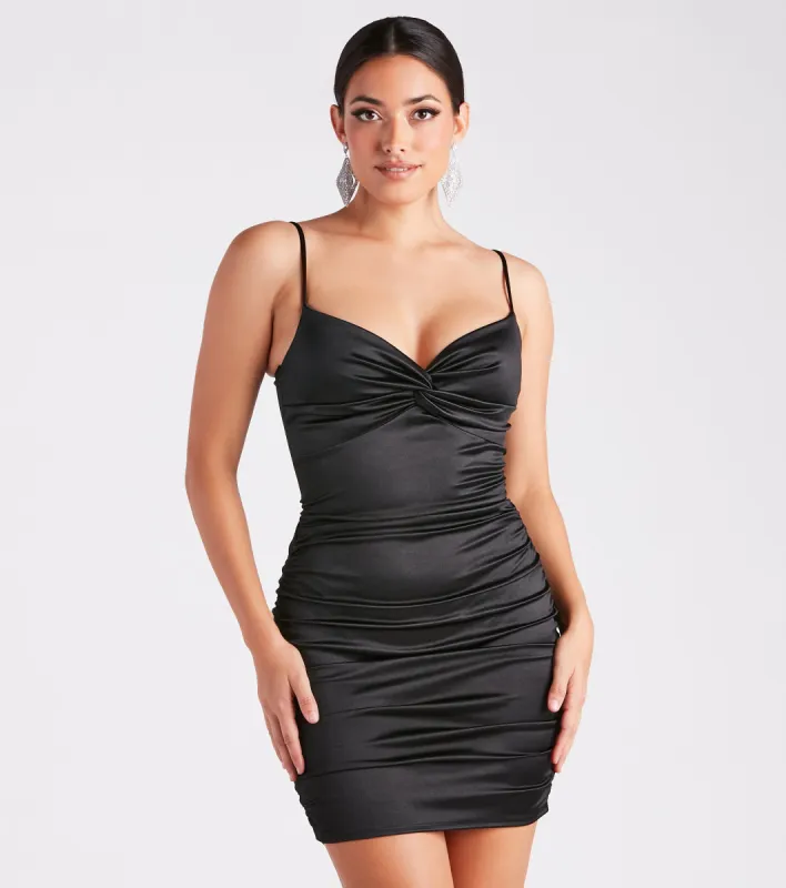 Meet Me In VIP Satin Ruched Mini Dress sold by Windsor