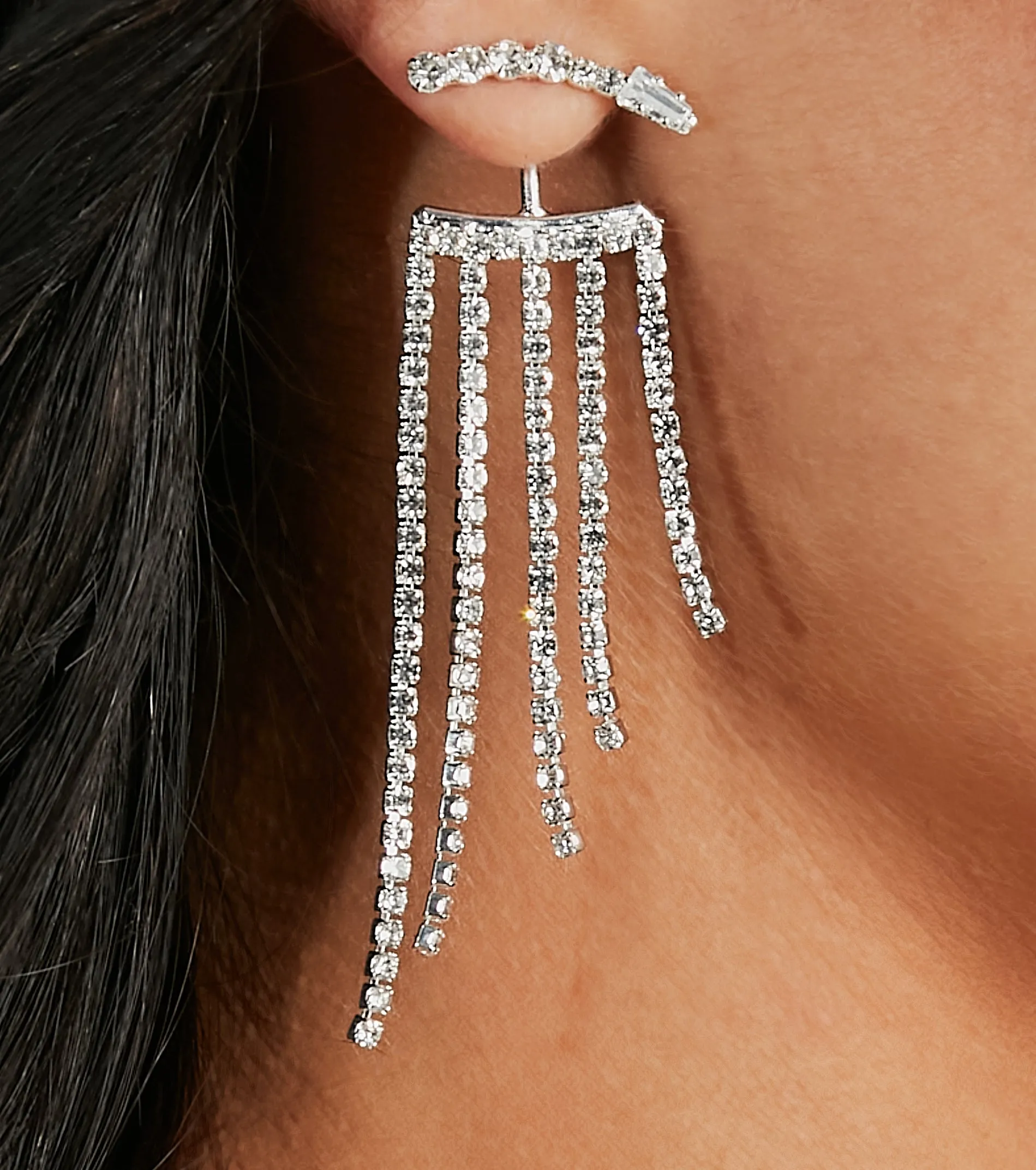 Flashy Glam Rhinestone Fringe Front-To-Back Earrings sold by Windsor product image thumbnail 2