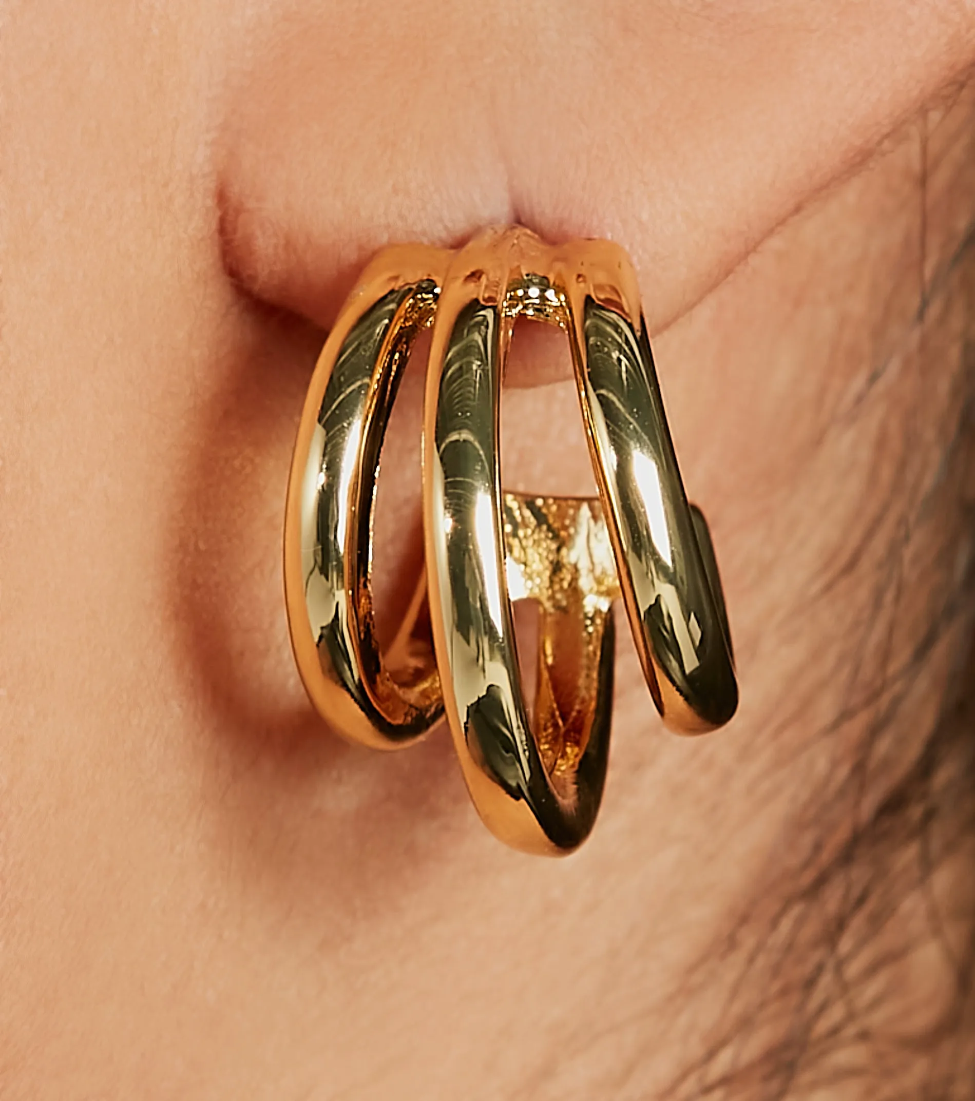 Modern Chic 14K Gold Plated Triple Hoop Earrings sold by Windsor