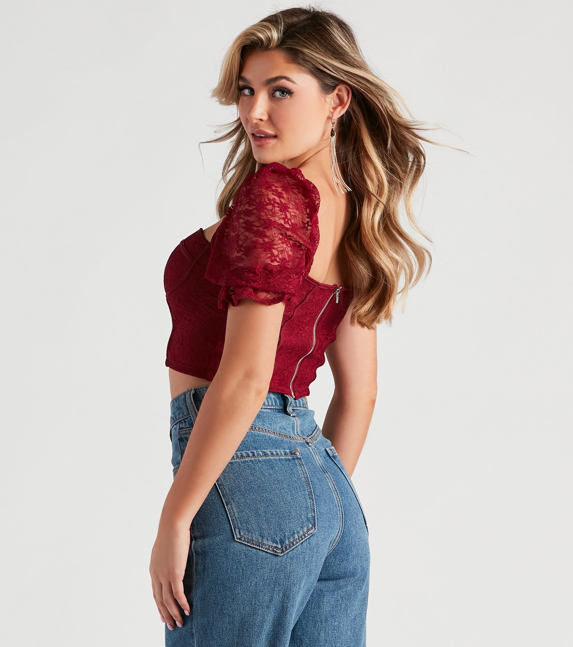 Romance Me Lace Puff Sleeve Bustier sold by Windsor product image thumbnail 2