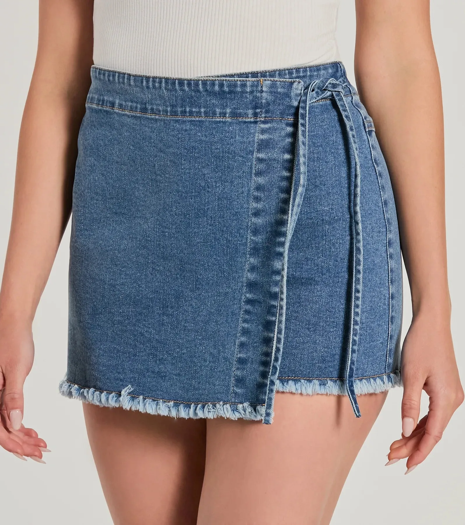 Stylish Appearance Side-Tie Wrap Denim Skort sold by Windsor product image thumbnail 4