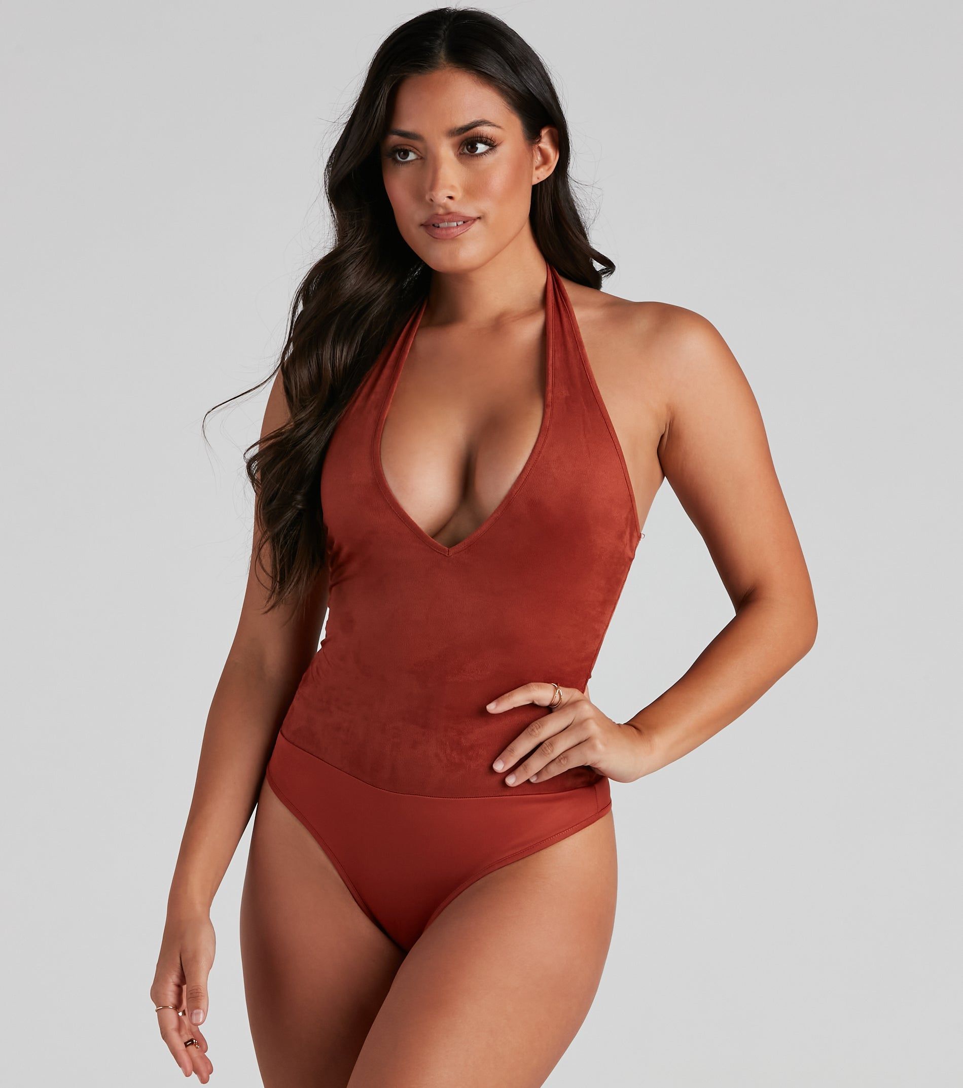 Take The Plunge Faux Suede Bodysuit sold by Windsor product image thumbnail 4