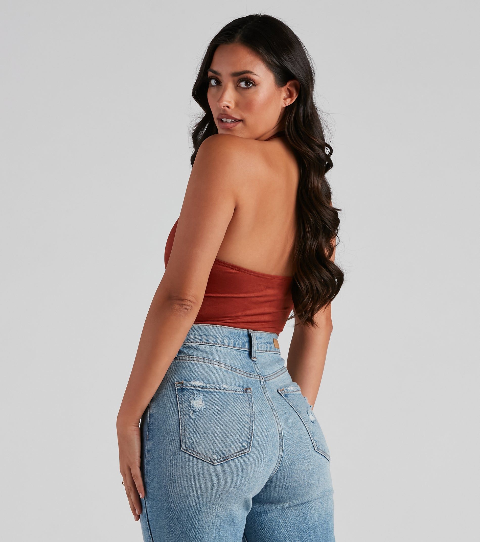 Take The Plunge Faux Suede Bodysuit sold by Windsor product image thumbnail 2