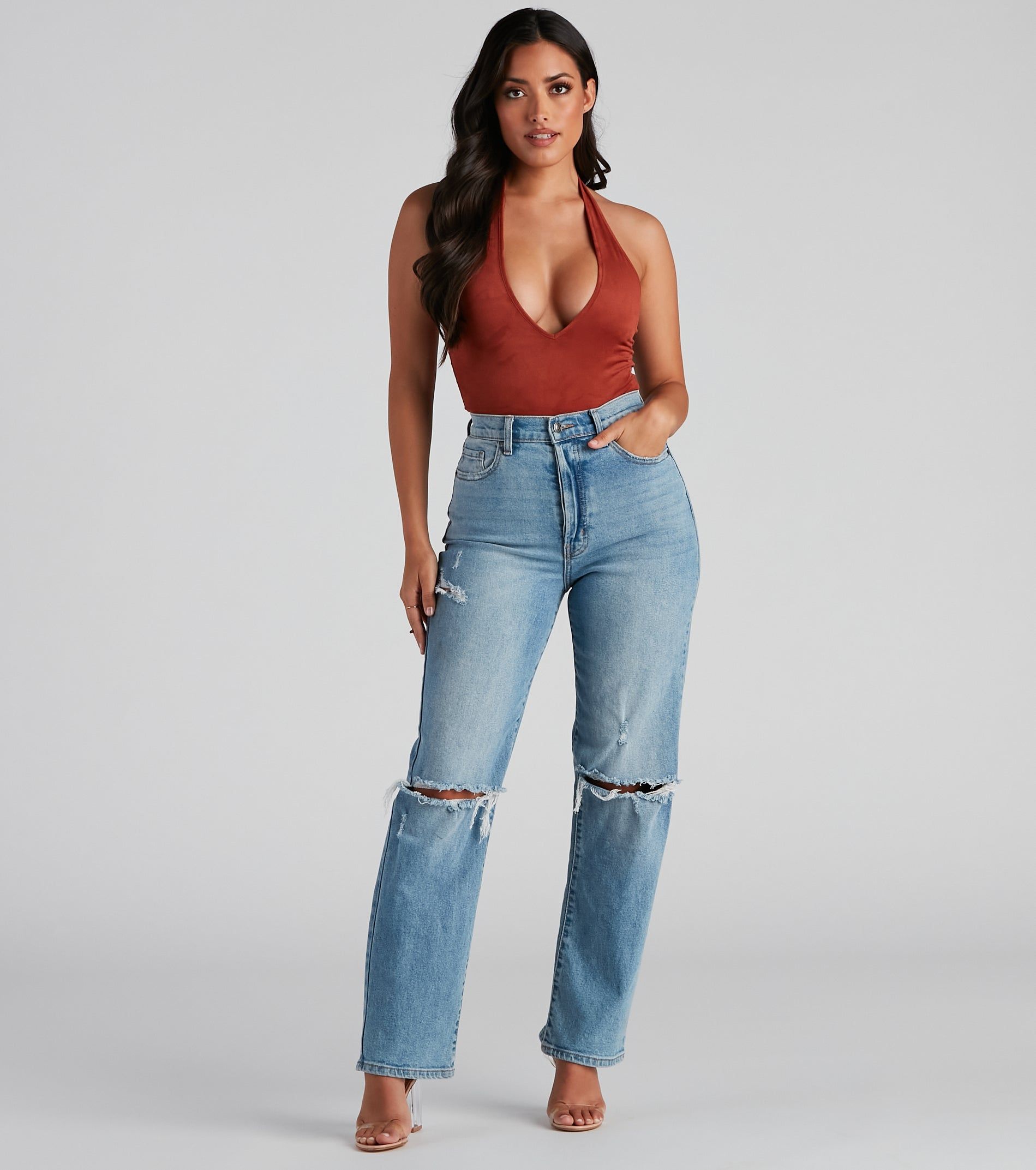 Take The Plunge Faux Suede Bodysuit sold by Windsor product image thumbnail 3