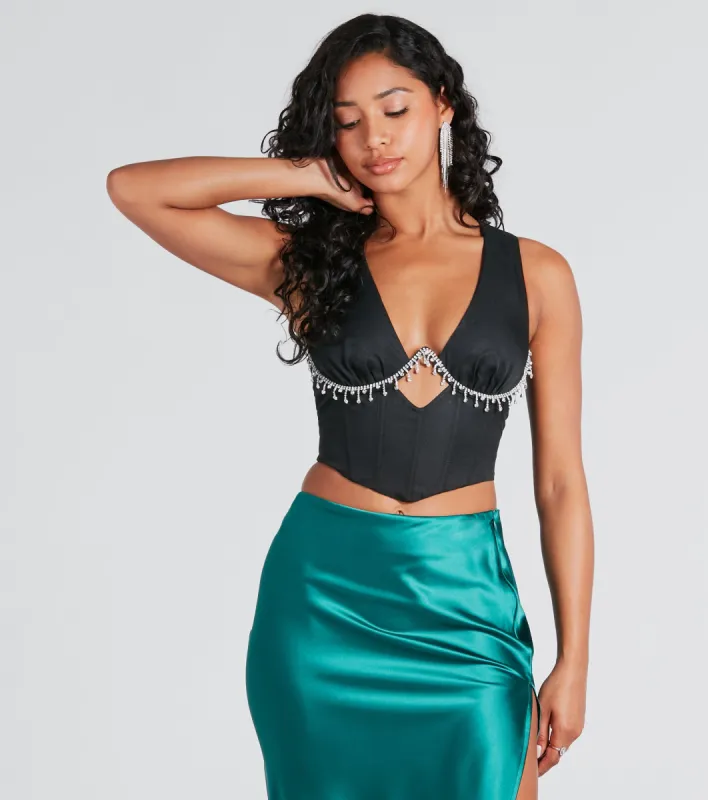 Look At Her Now Rhinestone Fringe Trim Crop Top sold by Windsor