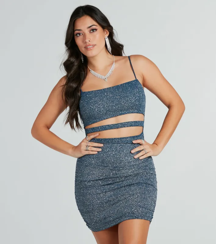 She's So Glam Cutout Glitter Knit Mini Dress sold by Windsor