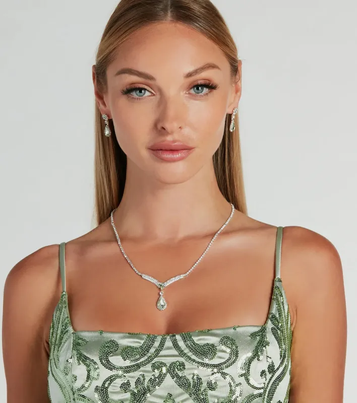 Glamorous Mood Rhinestone Necklace And Earrings Set sold by Windsor