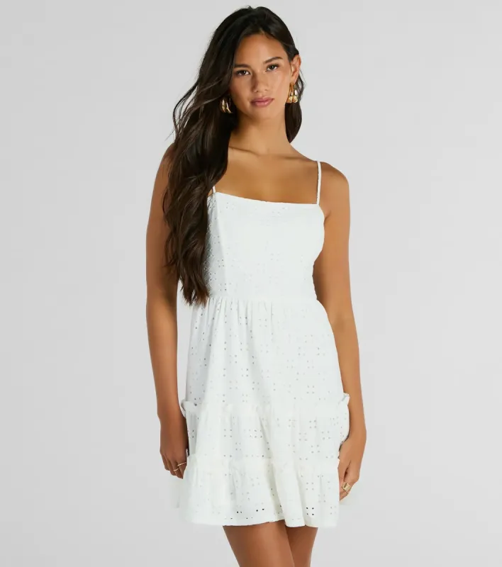 Feeling Amore Tie-Back A-Line Eyelet Mini Dress sold by Windsor