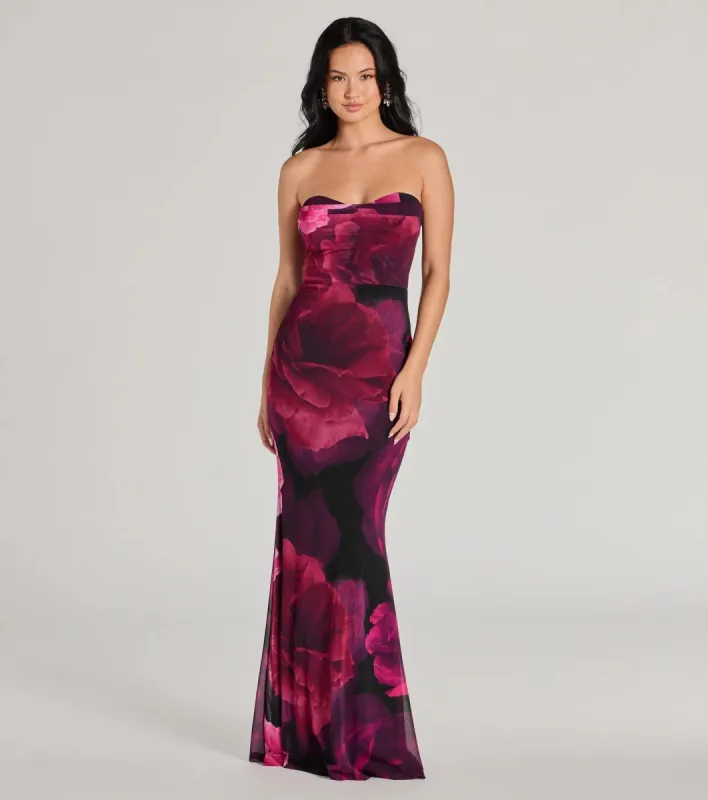 Julianna Floral Mesh Strapless Mermaid Dress sold by Windsor