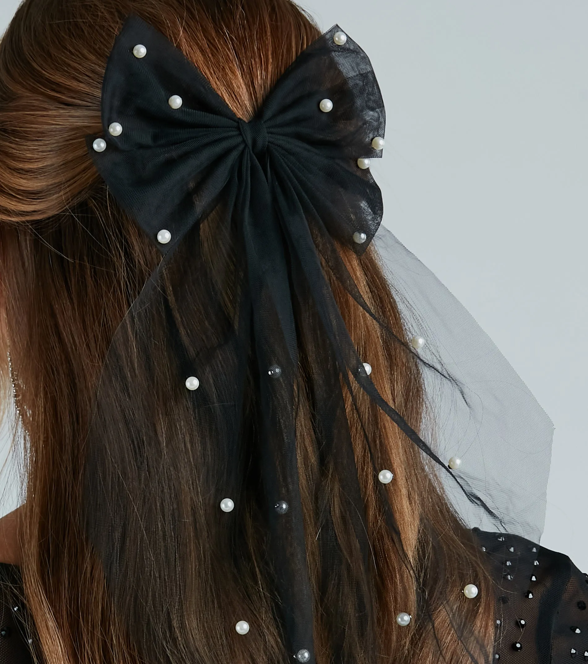 Charming Touch Faux Pearl Tulle Bow Hair Clip sold by Windsor product image thumbnail 4