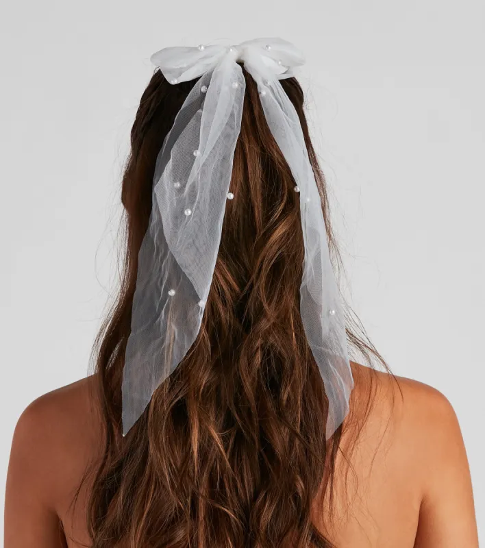 Charming Touch Faux Pearl Tulle Bow Hair Clip sold by Windsor