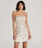Perfect Glow Strapless Pleat A-Line Satin Mini Dress sold by Windsor