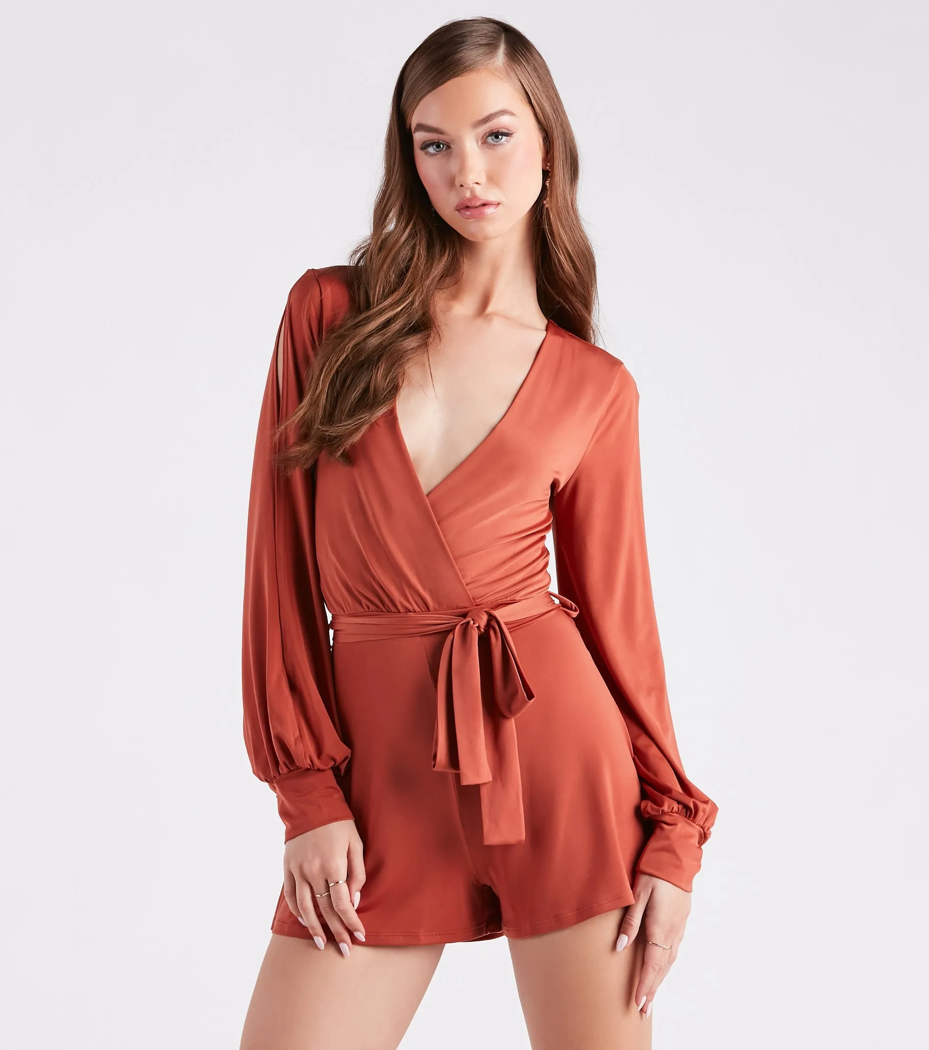 CLEARANCE - Sweet Talks Plunge Neck Split Sleeve Romper sold by Windsor