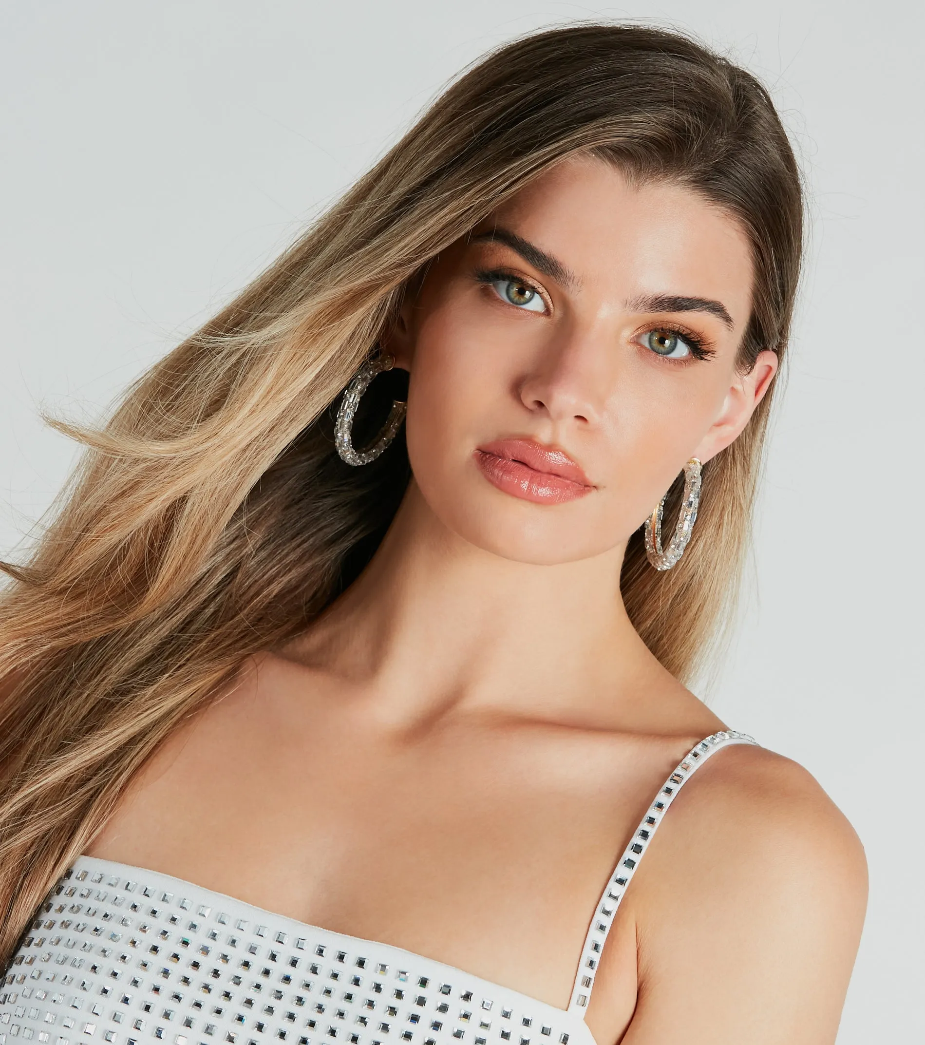 Looking Gorgeous Rhinestone-Beaded Hoop Earrings sold by Windsor