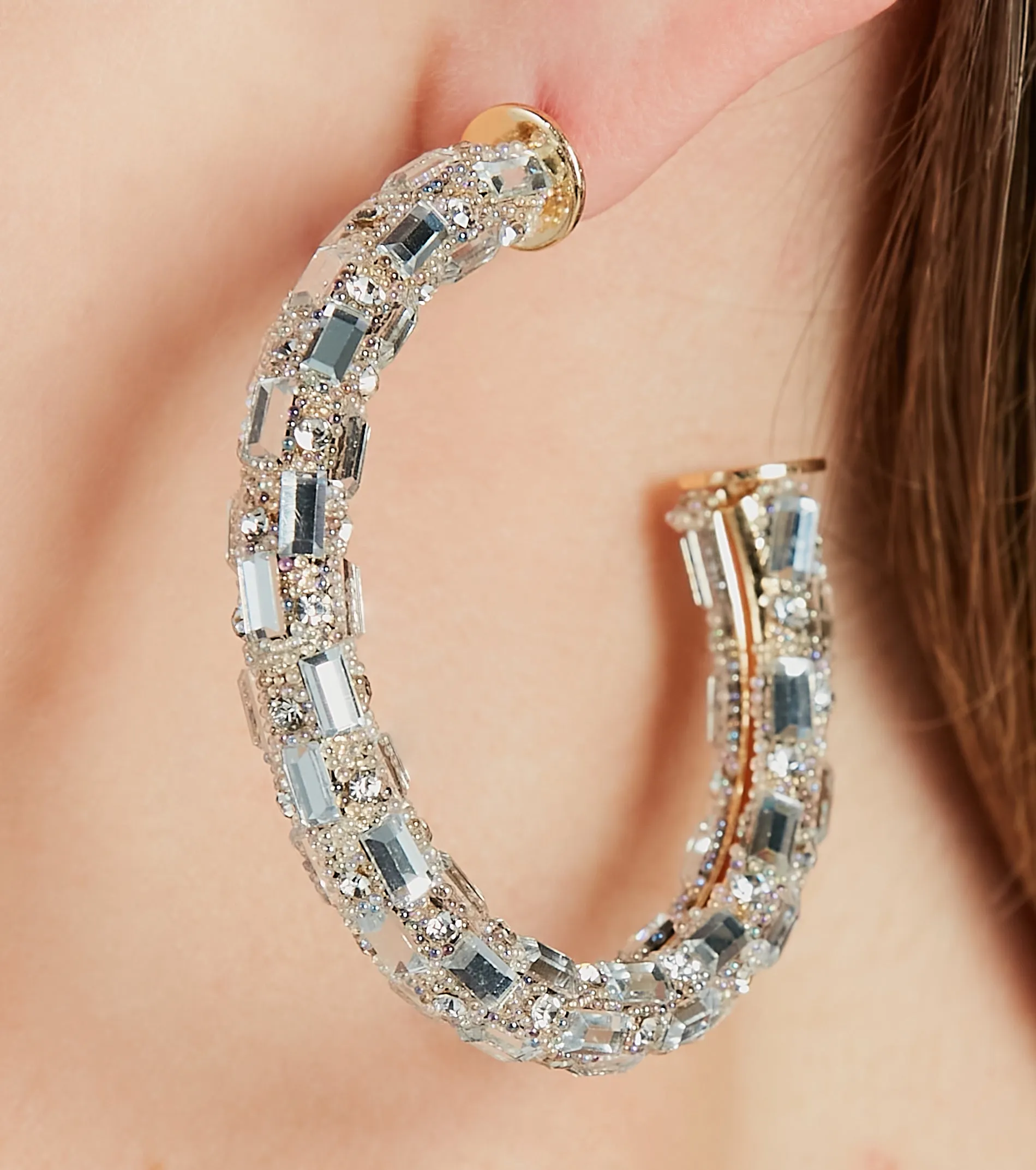 Looking Gorgeous Rhinestone-Beaded Hoop Earrings sold by Windsor product image thumbnail 2