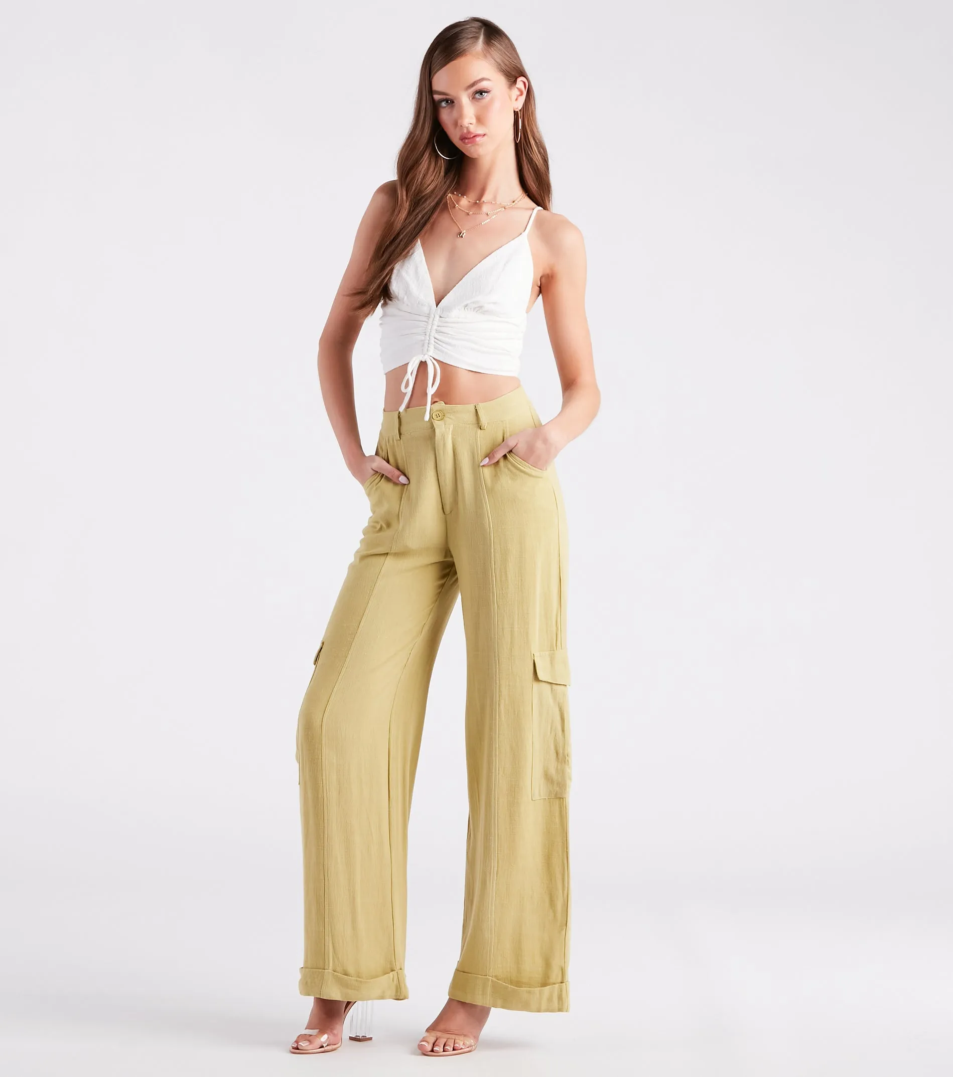 Coastal Drive Linen Wide-Leg Cargo Pants sold by Windsor product image thumbnail 2