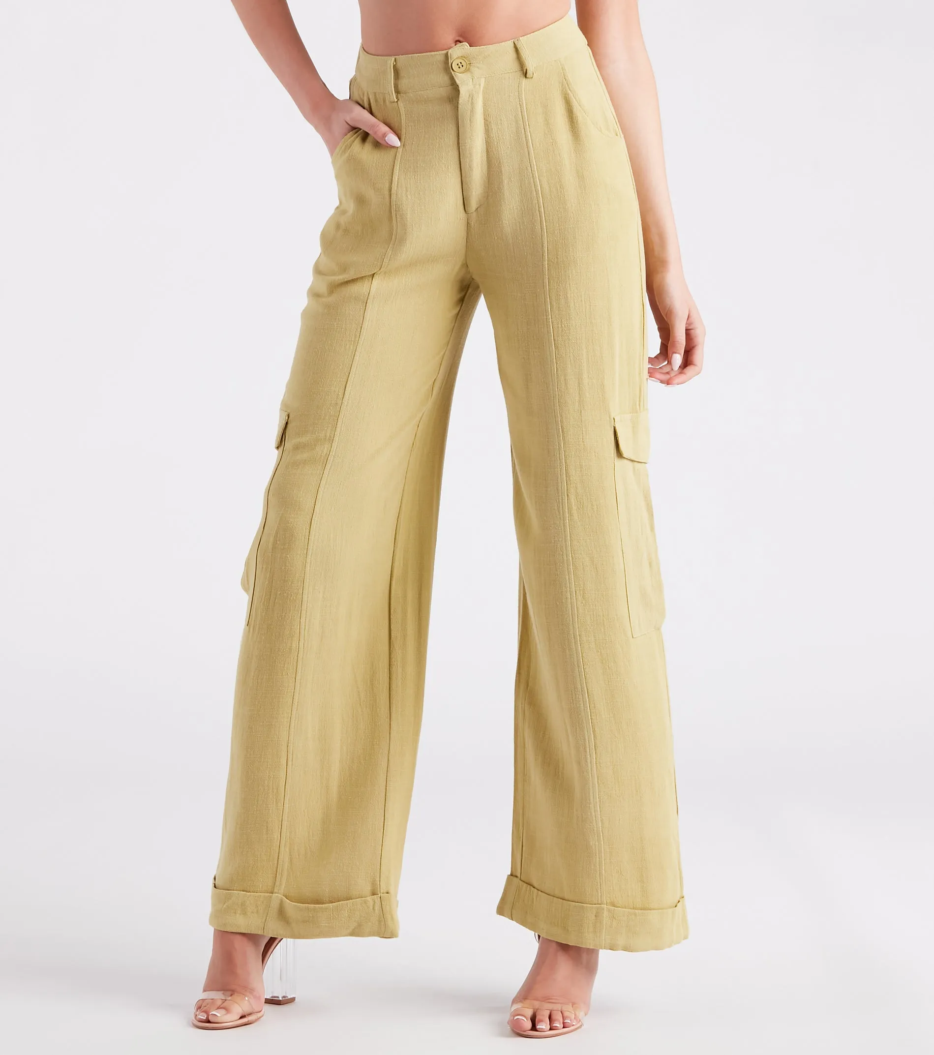 Coastal Drive Linen Wide-Leg Cargo Pants sold by Windsor